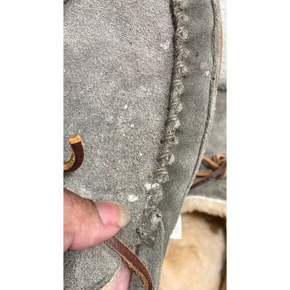 L.L. Bean Men's Suede Moccasin Slippers Faux Shearling Lining Size 13 Gray - Picture 7 of 8